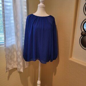 Calvin Klein Long Sleeve Textured round Neck Blouse - Klein Blue - Size M - NWT